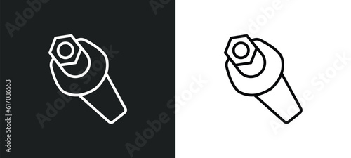 wrench and nut line icon in white and black colors. wrench and nut flat vector icon from wrench nut collection for web, mobile apps ui.