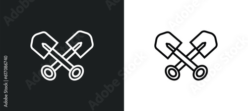 two shovels line icon in white and black colors. two shovels flat vector icon from two shovels collection for web, mobile apps and ui.