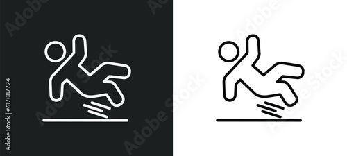 slippery line icon in white and black colors. slippery flat vector icon from slippery collection for web, mobile apps and ui.