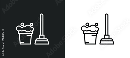 floor mop line icon in white and black colors. floor mop flat vector icon from floor mop collection for web, mobile apps and ui.