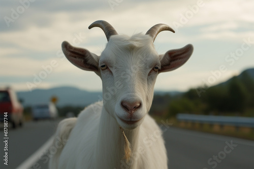 Generative AI. a goat on the highway