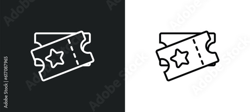 two movie tickets line icon in white and black colors. two movie tickets flat vector icon from two movie tickets collection for web, mobile apps and ui.