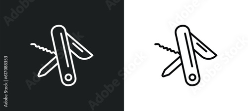 swiss army knife line icon in white and black colors. swiss army knife flat vector icon from swiss army knife collection for web, mobile apps and ui. photo