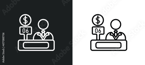 bank teller line icon in white and black colors. bank teller flat vector icon from bank teller collection for web, mobile apps and ui.