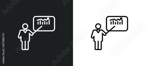 man presentation line icon in white and black colors. man presentation flat vector icon from man presentation collection for web, mobile apps and ui.