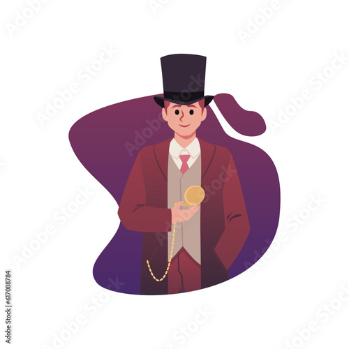 Elegant man of Victorian era, flat vector illustration isolated on white background.