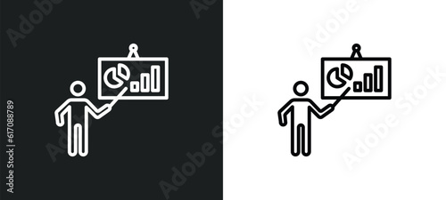 graphic panel and man line icon in white and black colors. graphic panel and man flat vector icon from graphic panel man collection for web, mobile apps ui.