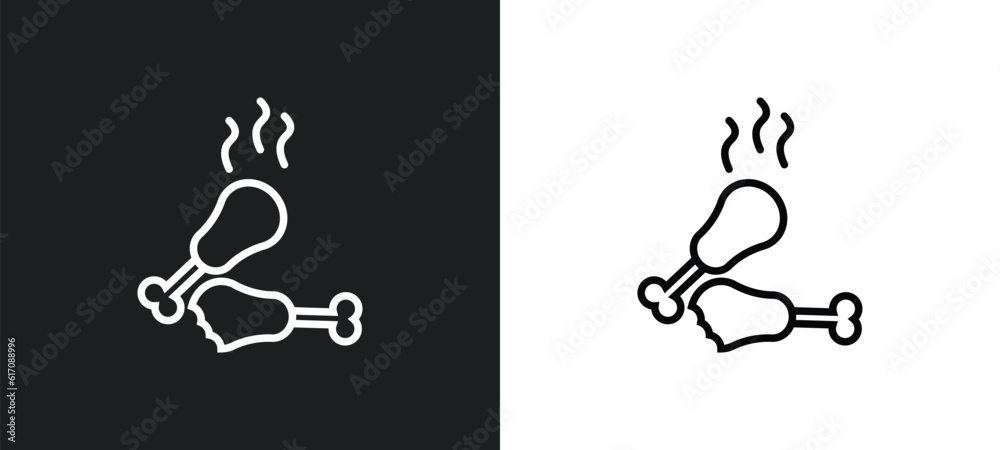 chicken thigh line icon in white and black colors. chicken thigh flat vector icon from chicken thigh collection for web, mobile apps and ui. - obrazy, fototapety, plakaty 