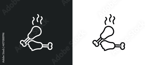 chicken thigh line icon in white and black colors. chicken thigh flat vector icon from chicken thigh collection for web, mobile apps and ui.