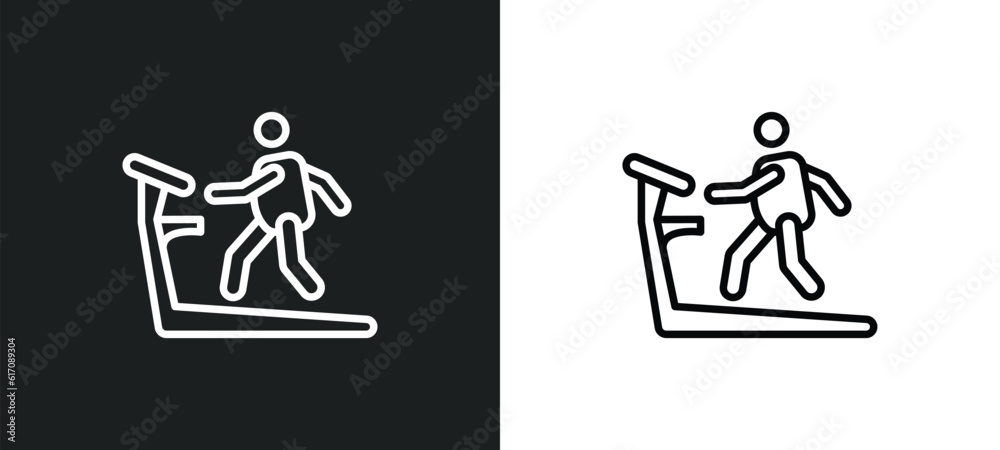 man on treadmill line icon in white and black colors. man on treadmill flat vector icon from man on treadmill collection for web, mobile apps and ui. man on treadmill line icon in white and black colors. man on treadmill flat vector icon from man on treadmill collection for web, mobile apps and ui.