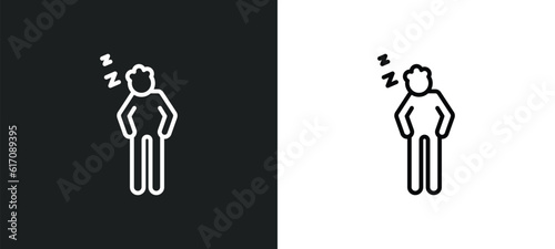 man snoozing line icon in white and black colors. man snoozing flat vector icon from man snoozing collection for web, mobile apps and ui.
