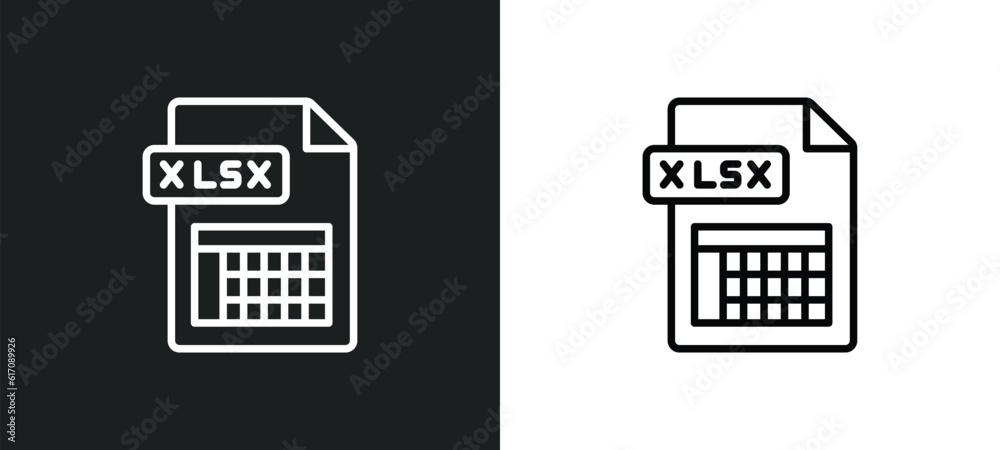 xlsx line icon in white and black colors. xlsx flat vector icon from xlsx collection for web, mobile apps and ui. xlsx line icon in white and black colors. xlsx flat vector icon from xlsx collection for web, mobile apps and ui.