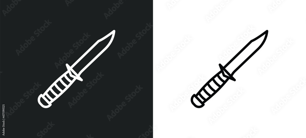 combat knife line icon in white and black colors. combat knife flat vector icon from combat knife collection for web, mobile apps and ui. combat knife line icon in white and black colors. combat knife flat vector icon from combat knife collection for web, mobile apps and ui.
