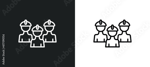 brigade line icon in white and black colors. brigade flat vector icon from brigade collection for web, mobile apps and ui. photo