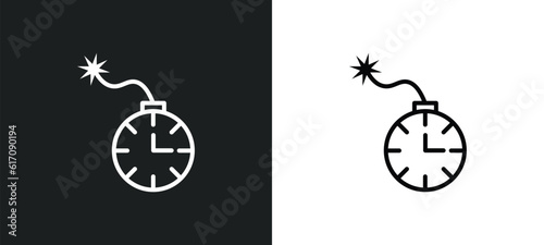time bomb with clock line icon in white and black colors. time bomb with clock flat vector icon from time bomb with clock collection for web, mobile apps and ui.