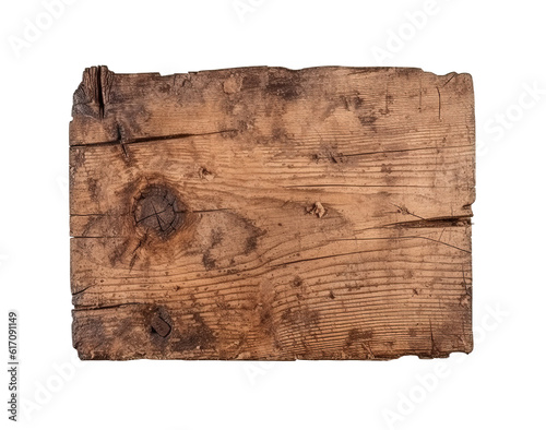 Old cracked wooden board, isolated on white. Generative AI.