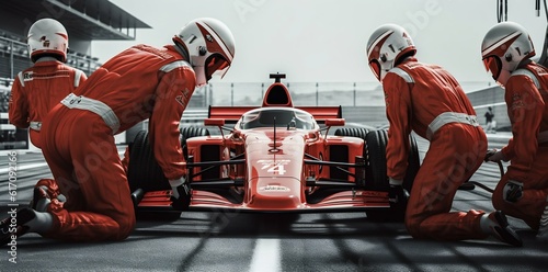 Racing Team at Pit Stop. Generative ai