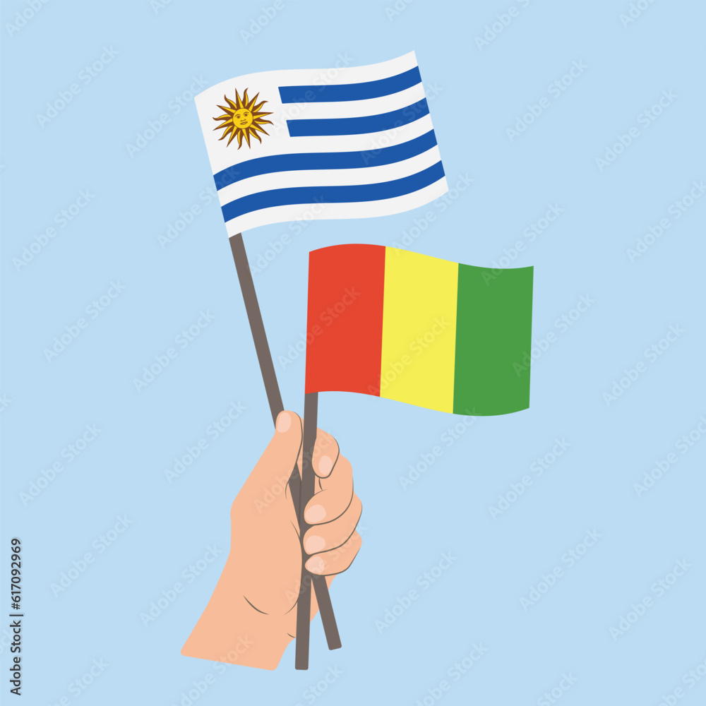 Flags of Uruguay and Guinea, Hand Holding flags