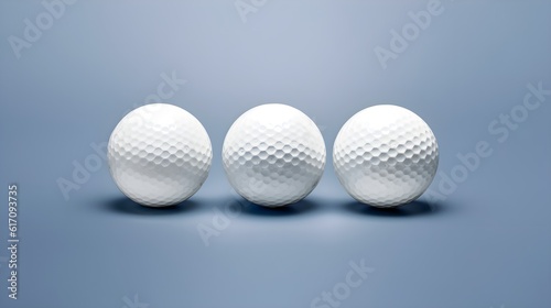white golf balls isolated on light blue background