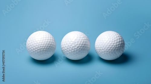 white golf balls isolated on light blue background