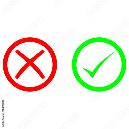 Cross check mark icons, flat round buttons set. Vector