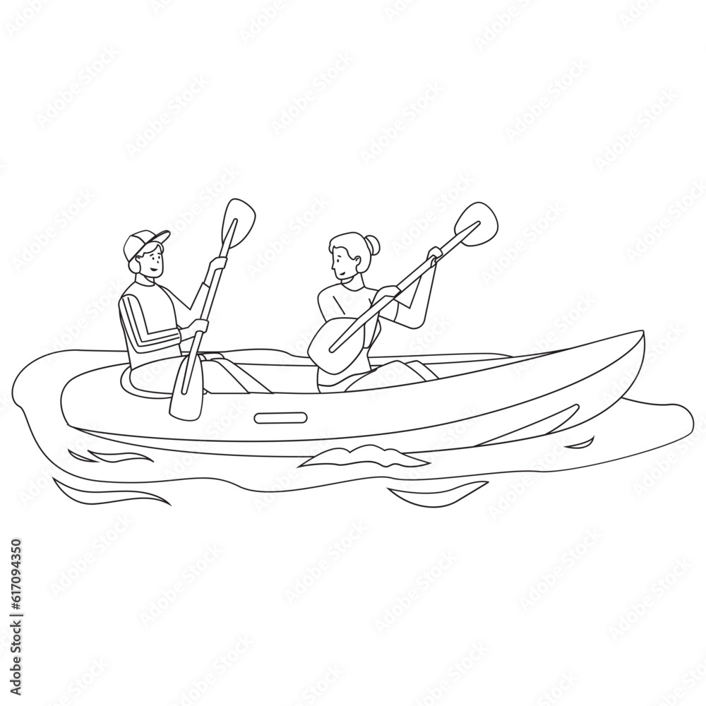Inflatable Boat Outdoor Adventure Outline 2D Illustrations