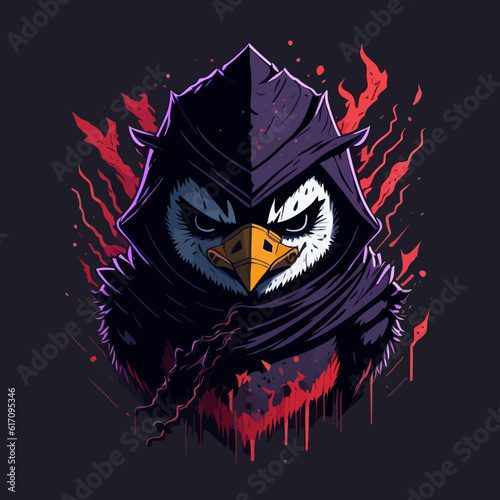 red evil penguin ninja Head vector illustration for t shirt design, banner, poster, sticker