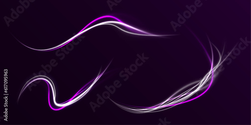 Neon motion glowing wavy lines. Abstract technology light lines background 3d. Glitter blue wave light effect. Magic golden luminous glow design. Vector illustration. 