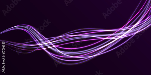 3d speedy neon light trails made with ultra violet and blue laser light. High speed effect motion blur night lights. semicircular wave, light trail curve swirl, incandescent optical fiber png vector.	