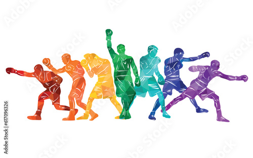 Colorful vector boxing illustration. Bright silhouettes of boxers men. © Razym