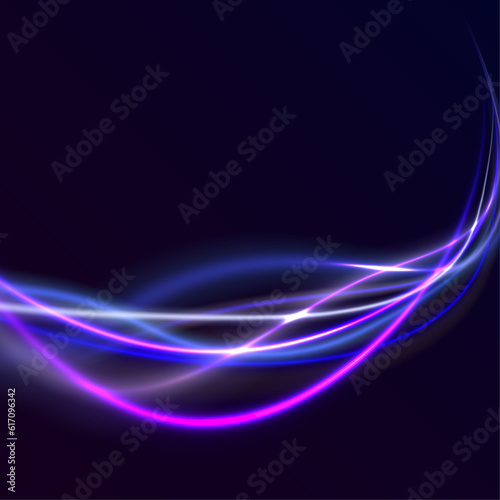 Fototapeta Naklejka Na Ścianę i Meble -  Luminous gold circle. Light trail curve swirl, incandescent optical fiber png. Neon laser wave swirl. Cyber futuristic divider border. Purple and blue beam. Golden glowing spiral lines vector.	