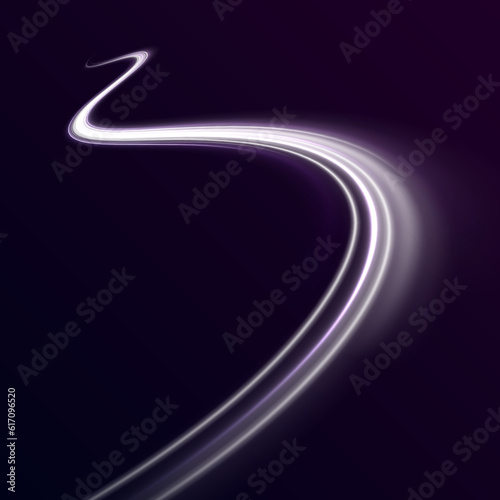 Speedy neon light trails made with ultra violet and blue laser light. High speed effect motion blur night lights. semicircular wave, light trail curve swirl, incandescent optical fiber png vector. 