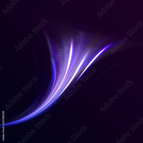 Luminous gold circle. Light trail curve swirl, incandescent optical fiber png. Neon laser wave swirl. Cyber futuristic divider border. Purple and blue beam. Golden glowing spiral lines vector. 
