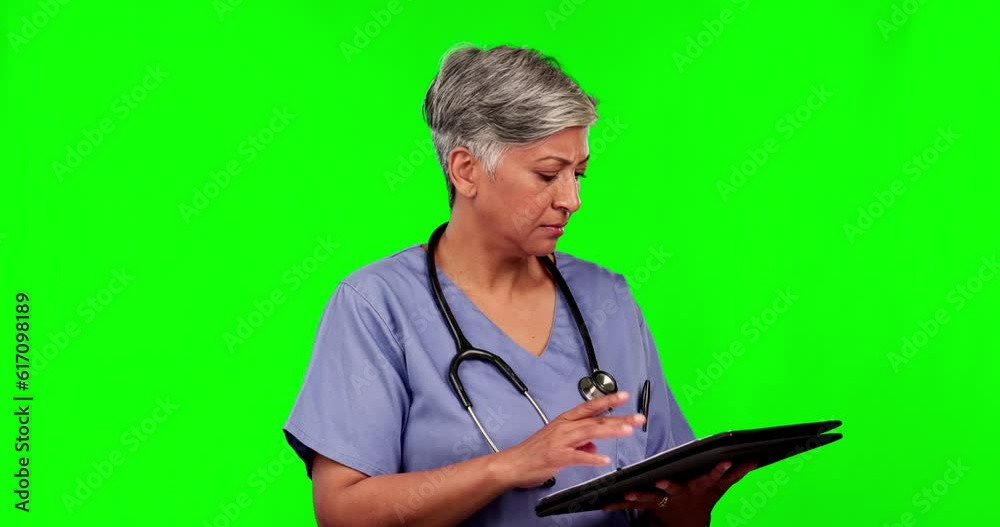 Nurse, senior woman and writing on green screen in studio isolated on a background mockup. Medical professional, notes and checklist of surgeon with report for healthcare, wellness and documents. Nurse, senior woman and writing on green screen in studio isolated on a background mockup. Medical professional, notes and checklist of surgeon with report for healthcare, wellness and documents.