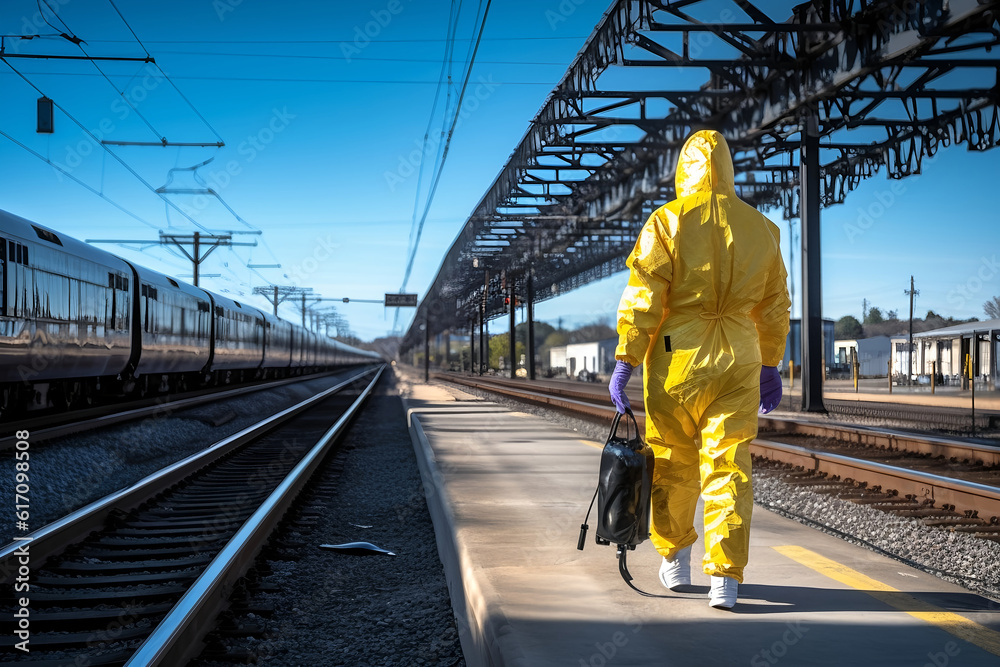 Fiction person in the hazmat suit in the different locations working with dangerous materials AI Generated image Fiction person in the hazmat suit in the different locations working with dangerous materials AI Generated image