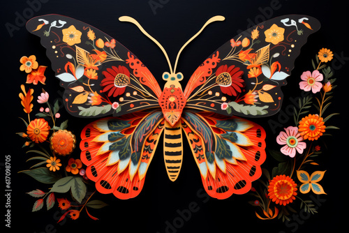 A paper-cut butterfly with wings made of blooming flowers, symbolizing the delicate balance of ecosystems and biodiversity.. Generative AI Art Illustration	