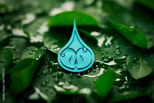 Droplet of Conservation: A Paper-Cut Water Inside a Recycling Symbol, Promoting Responsible Water Usage. Generative AI Art Illustration	