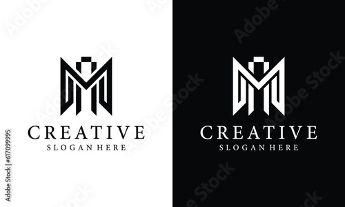 Alphabet letters monogram logo MN on a black and white background.