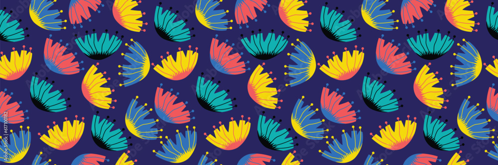 Modern exotic and Colorful Aesthetic Combination Seamless Pattern in Dark Background. Modern exotic and Colorful Aesthetic Combination Seamless Pattern in Dark Background.