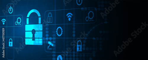 Cyber security and information or network protection with lock. Future technology web services for business and internet project