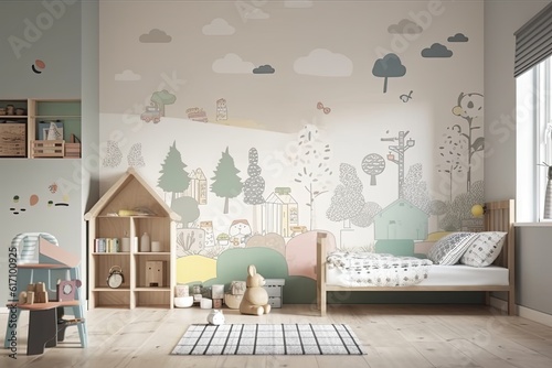 Kids bedroom wall prototype, with background that is editable. Generative AI