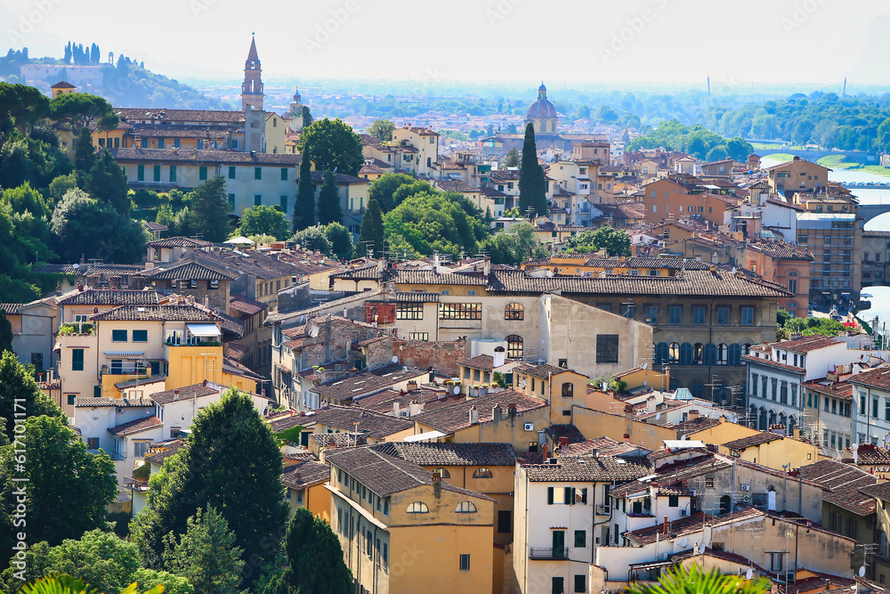 Artistic and picturesque heritage city of Florence seen from a hill top