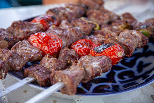 Фотография roasted sheep meat shashlik in uzbekistan