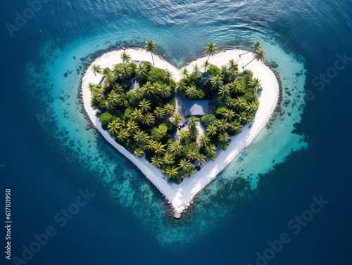 Top view of a very beautiful heart-shaped island in the ocean © Andrey_Lobachev
