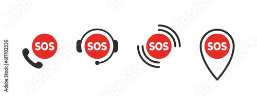 SOS Emergency icons. Various SOS icons. Help service sign. Vector scalable graphics