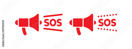 SOS Emergency icons. SOS signs In the form of a megaphone. Help service sign. Vector scalable graphics