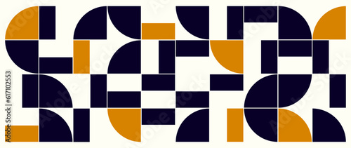 Vector background, postmodern style art with abstract geometric shape. Design with blue blocks and bright bauchas accents, for web background, poster design, print, cover.