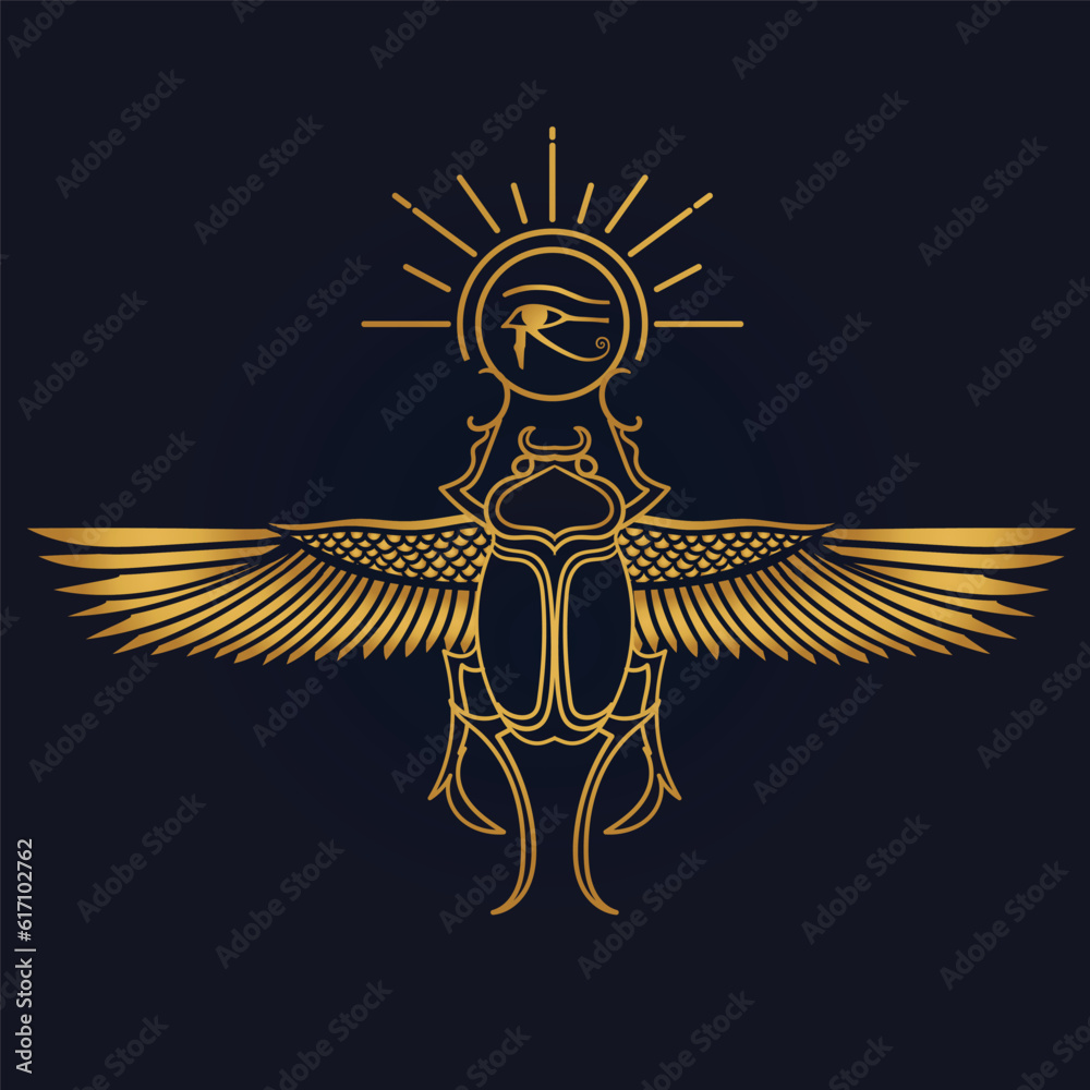 Obraz premium Egyptian Scarab and Holy Egyptian eye of horus with wings