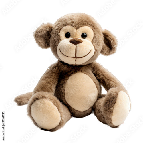 Billede på lærred Cute brown monkey stuffed animal isolated on a transparent background