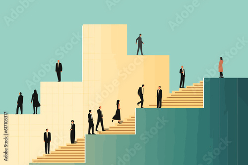 Ascending the Stairway to Success: Business People Illustration